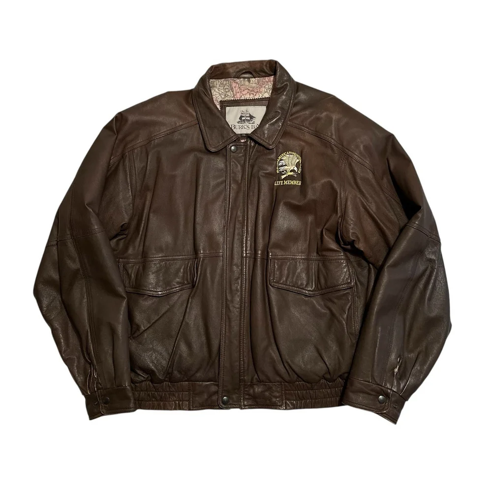 Burks Bay Leather Jacket Bomber Mens XXL North American Hunting Club Life Member